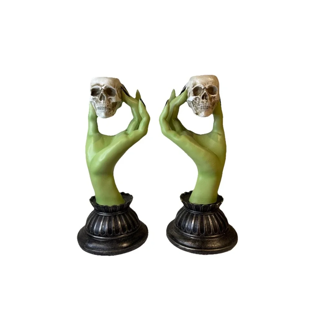 Martha Stewart Taper Candle holders Halloween Decor Witch Hands And Skulls New - Picture 4 of 4